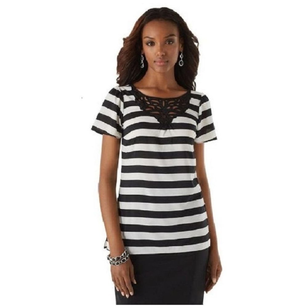 WHITE HOUSE BLACK MARKET Striped Open-Work Blouse sz XS NEW Women's Top - Picture 3 of 11
